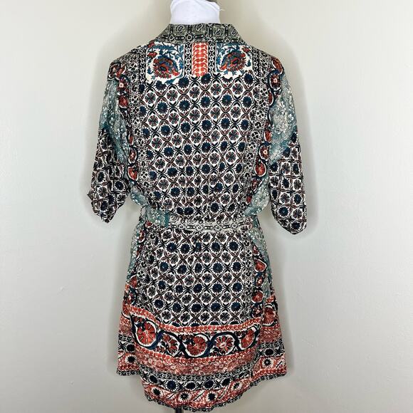 Signals Belted Kimono S/M Mixed Print Open Dolman Hippie India Bohemian Floral - Picture 3 of 8